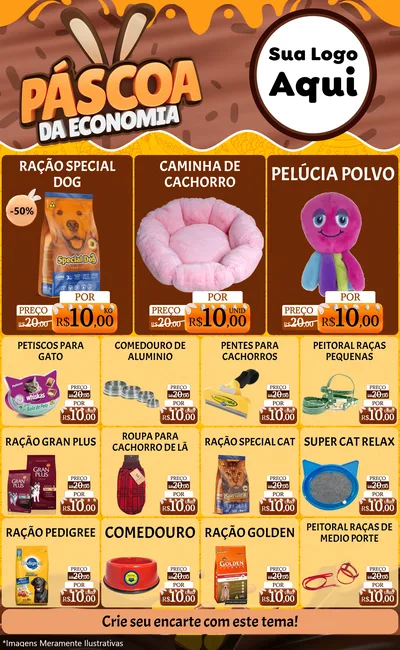 Modelo de Encarte para Encarte Grande com o tema Páscoa da Economia para Pet Shop