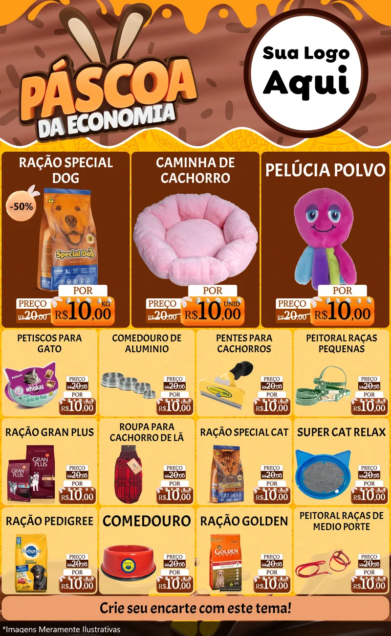 Modelo de Encarte para Encarte Grande com o tema Páscoa da Economia para Pet Shop