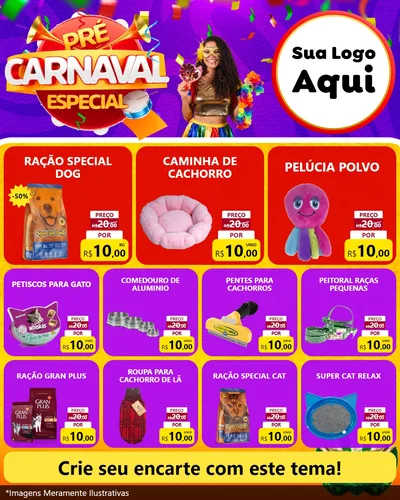 Modelo de Rede Social para Feed Instagram com o tema Pré-Carnaval Especial para Pet Shop
