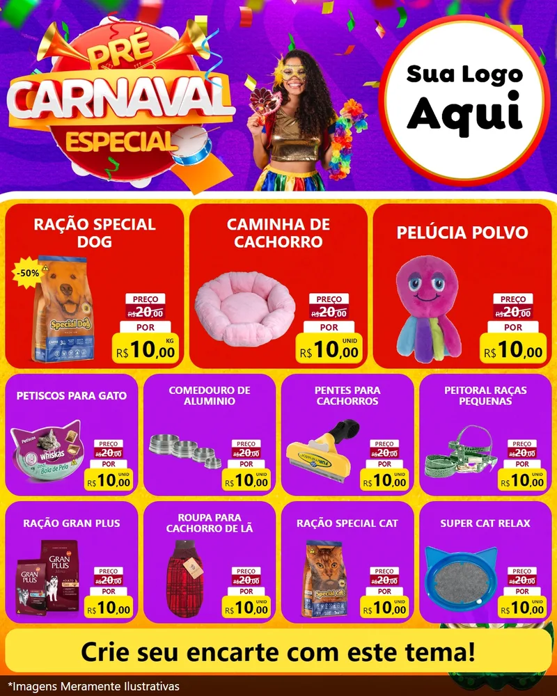 Modelo de Rede Social para Feed Instagram com o tema Pré-Carnaval Especial para Pet Shop