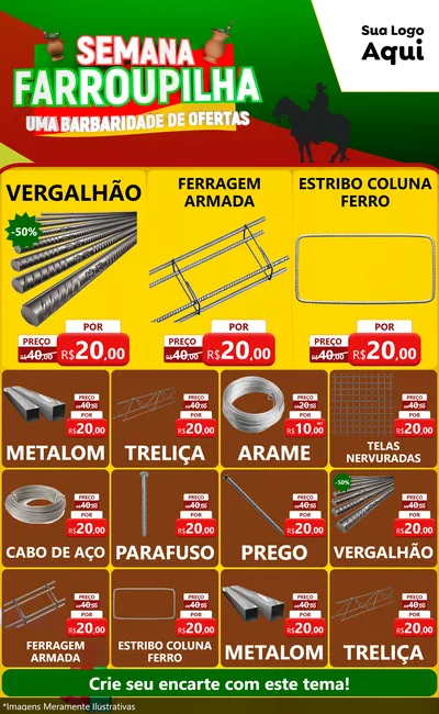 Modelo de Encarte para Encarte Grande com o tema Semana Farroupilha - Uma Barbaridade de Ofertas para Ferragens