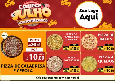 Modelo de Encarte para Encarte A4 Horizontal com o tema Comece Julho Economizando para Pizzaria