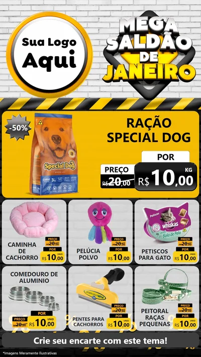 Modelo de Rede Social para Stories com o tema Mega Saldão de Janeiro para Pet Shop
