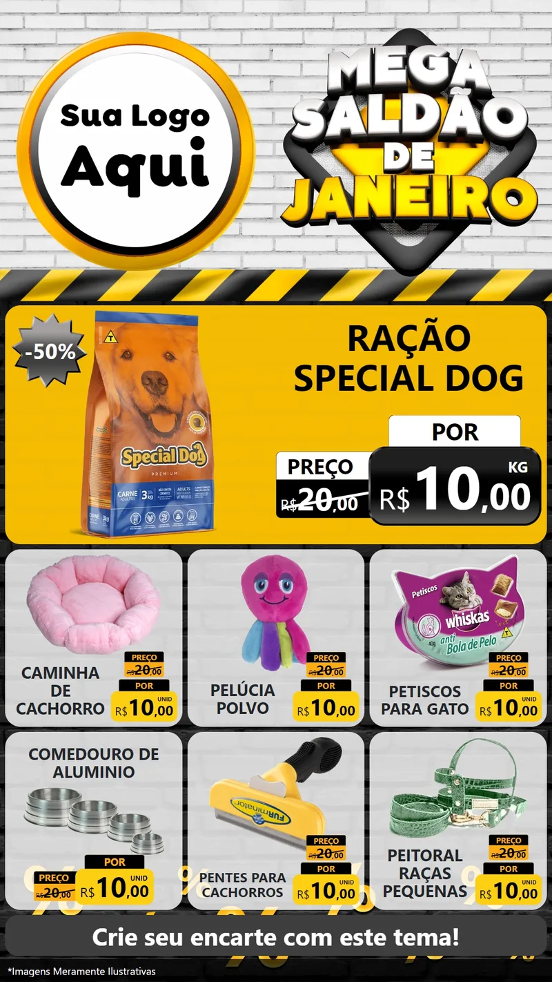 Modelo de Rede Social para Stories com o tema Mega Saldão de Janeiro para Pet Shop