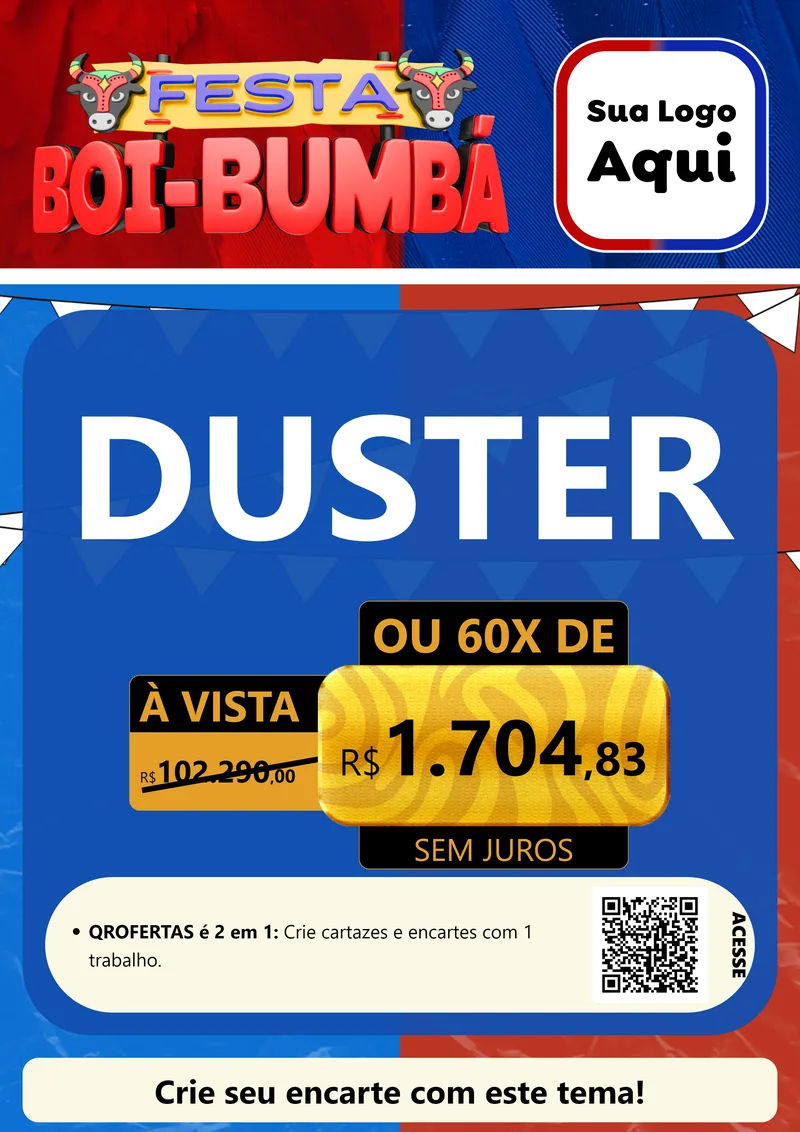 Modelo de Cartaz para Cartaz A4 Vertical com o tema Festa Boi Bumbá para Concessionaria de Carros