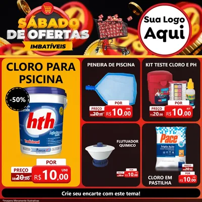 Modelo de Rede Social para Feed Facebook com o tema Sábado de Ofertas Imbatíveis para Produtos para Piscina