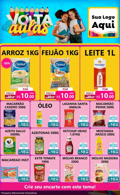 Modelo de Encarte para Encarte Grande com o tema Volta às Aulas para Supermercado