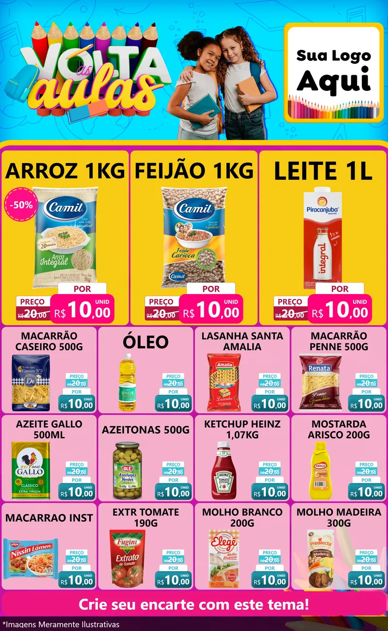 Modelo de Encarte para Encarte Grande com o tema Volta às Aulas para Supermercado
