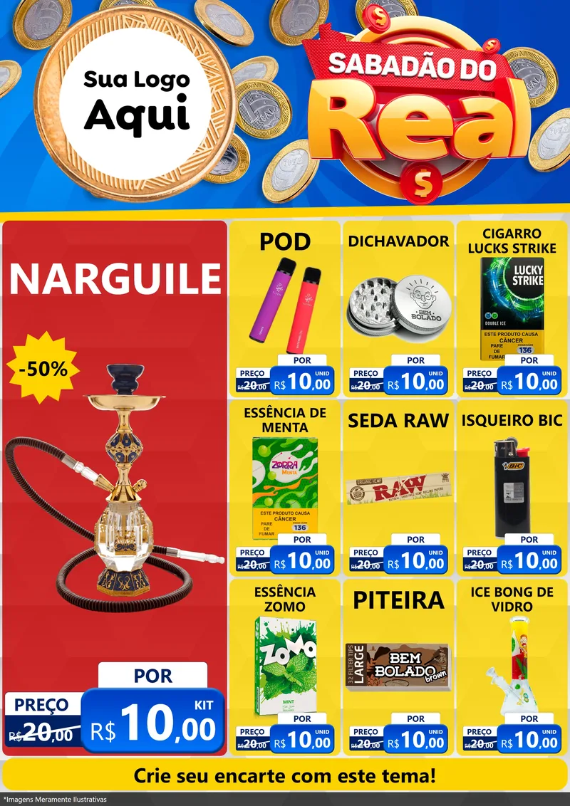 Modelo de Encarte para Encarte A4 Vertical com o tema Sabadão do Real para Tabacaria