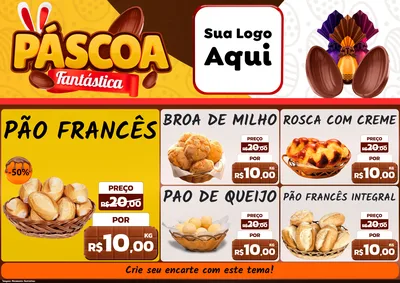 Modelo de Encarte para Encarte A4 Horizontal com o tema Páscoa Fantástica para Padaria