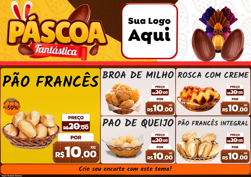 Modelo de Encarte para Encarte A4 Horizontal com o tema Páscoa Fantástica para Padaria