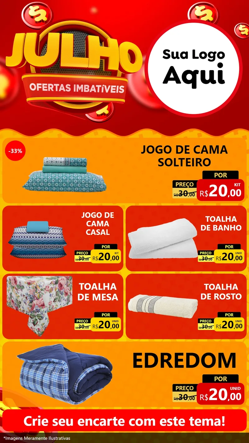 Modelo de TV para TV Vertical com o tema Julho Ofertas Imbatíveis para Cama, Mesa e Banho