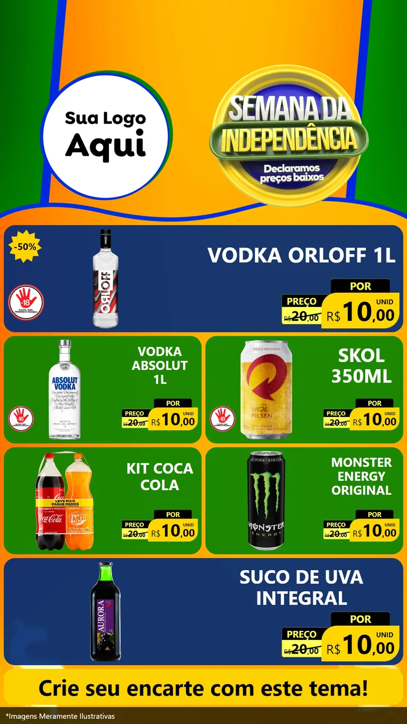 Modelo de TV para TV Vertical com o tema Semana da Independência Declaramos Preços Baixos para Distribuidora de bebidas