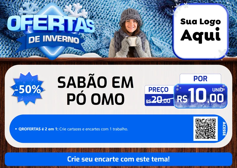 Modelo de Cartaz para Cartaz A4 Horizontal com o tema Ofertas de Inverno para Produtos de Limpeza
