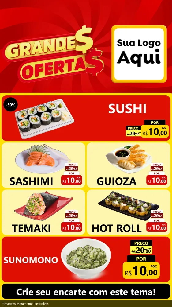 Modelo de TV para TV Vertical com o tema Grandes Ofertas para Comida japonesa
