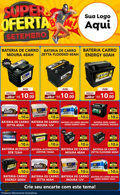 Modelo de Encarte para Encarte Grande com o tema Super Oferta Setembro para Baterias Elétricas