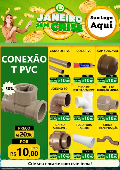 Modelo de Encarte para Encarte A4 Vertical com o tema Janeiro Sem Crise para Tubos e conexões