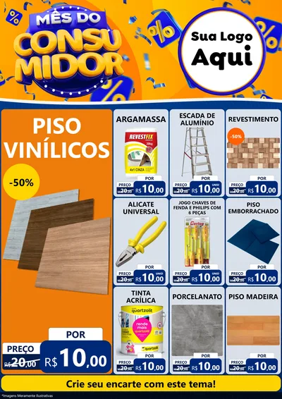 Modelo de Encarte para Encarte A4 Vertical com o tema Mês do Consumidor para Material para Construção