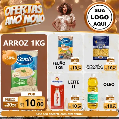 Modelo de Rede Social para Feed Facebook com o tema Ofertas de Ano Novo para Supermercado