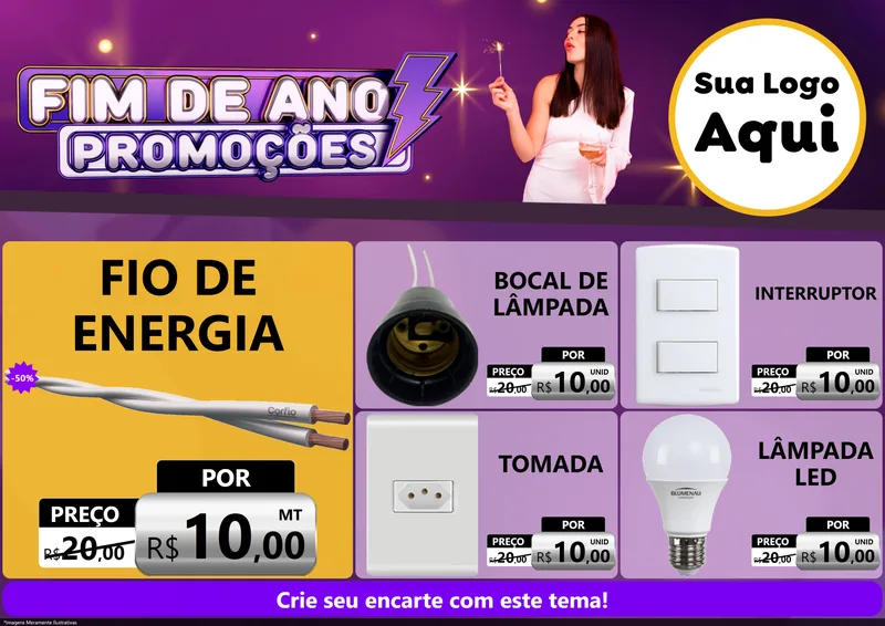 Modelo de Encarte para Encarte A4 Horizontal com o tema Fim de Ano Promoções para Materiais Elétricos