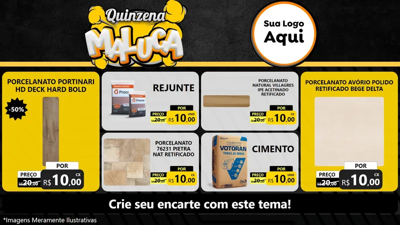Modelo de TV para TV Horizontal com o tema Quinzena Maluca para Pisos e revestimentos