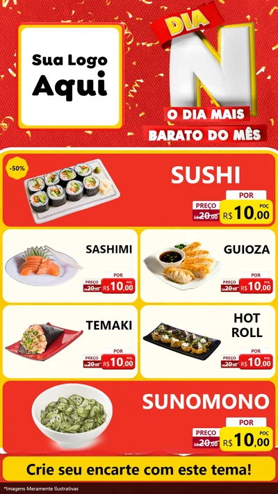 Modelo de TV para TV Vertical com o tema Dia N o Dia Mais Barato do Mês para Comida japonesa