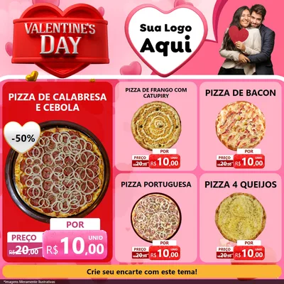Modelo de Rede Social para Feed Facebook com o tema Valentine's Day para Pizzaria