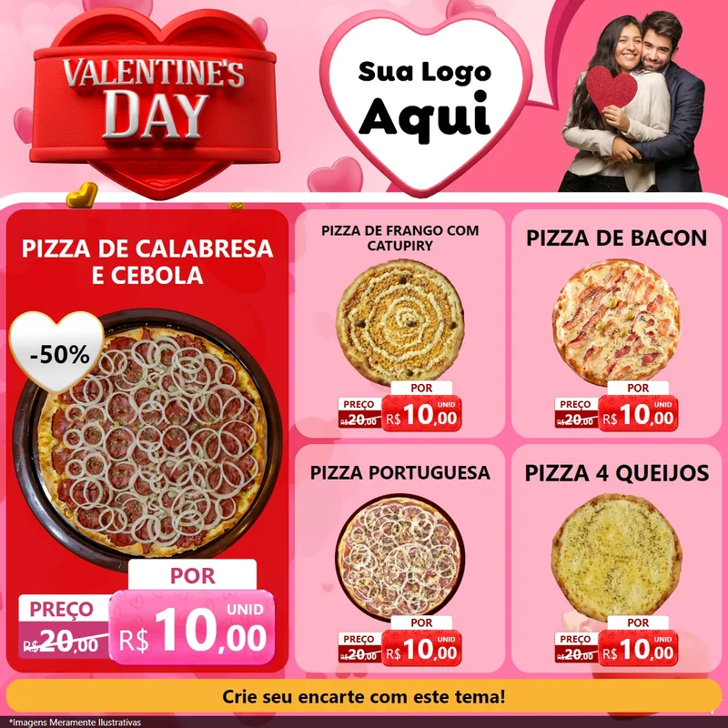 Modelo de Rede Social para Feed Facebook com o tema Valentine's Day para Pizzaria