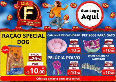 Modelo de Encarte para Encarte A4 Horizontal com o tema Dia F - O Dia Mais Barato Do Mês para Pet Shop