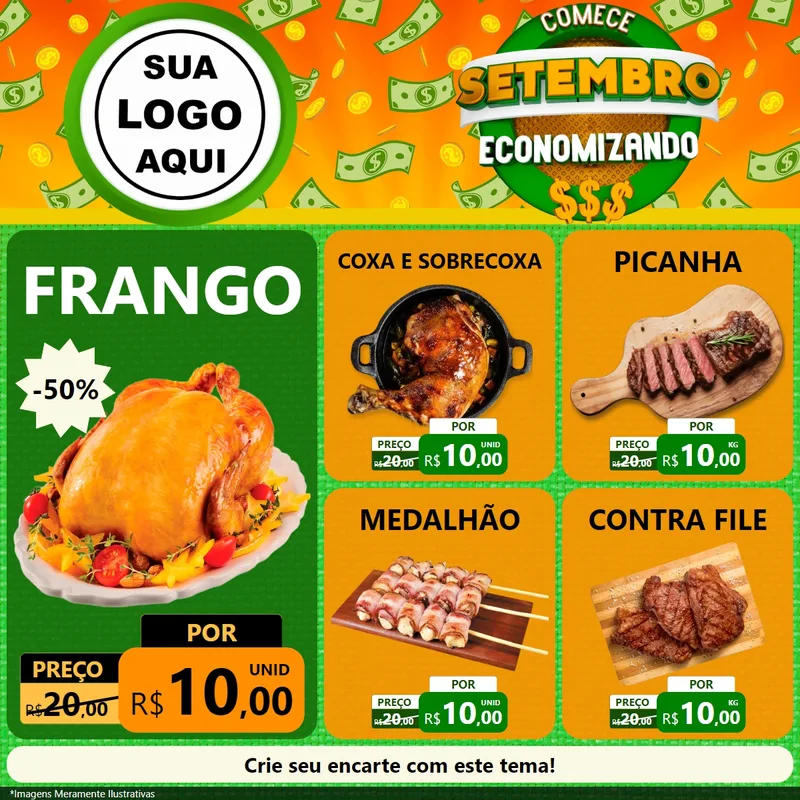 Modelo de Rede Social para Feed Facebook com o tema Comece Setembro Economizando para Assados