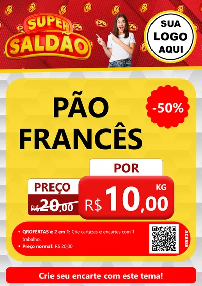 Modelo de Cartaz para Cartaz A4 Vertical com o tema Super Saldão para Padaria