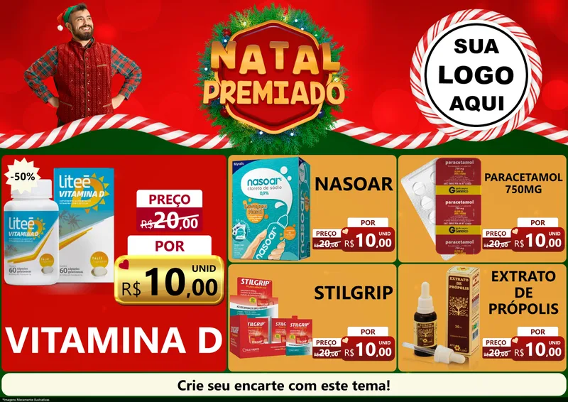 Modelo de Encarte para Encarte A4 Horizontal com o tema Natal Premiado para Farmácia