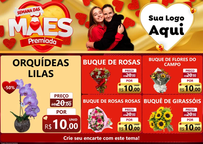 Modelo de Encarte para Encarte A4 Horizontal com o tema Semana das Mães Premiada para Floricultura e jardim