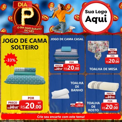 Modelo de Rede Social para Feed Facebook com o tema Dia P - O Dia Mais Barato Do Mês para Cama, Mesa e Banho