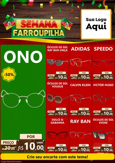 Modelo de Encarte para Encarte A4 Vertical com o tema Semana Farroupilha para Óticas