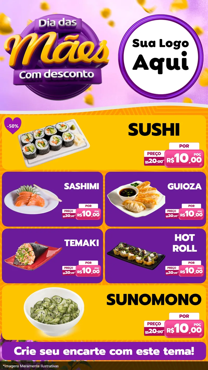 Modelo de TV para TV Vertical com o tema Dia das Mães com Desconto para Comida japonesa