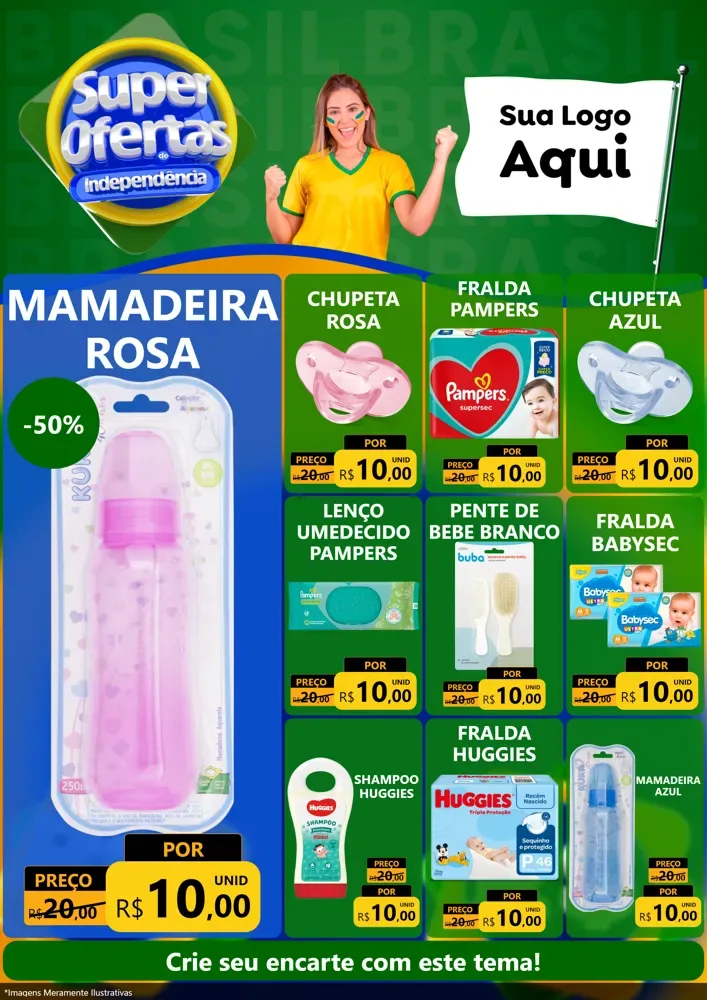 Modelo de Encarte para Encarte A4 Vertical com o tema Super Ofertas de Independência para Bebês