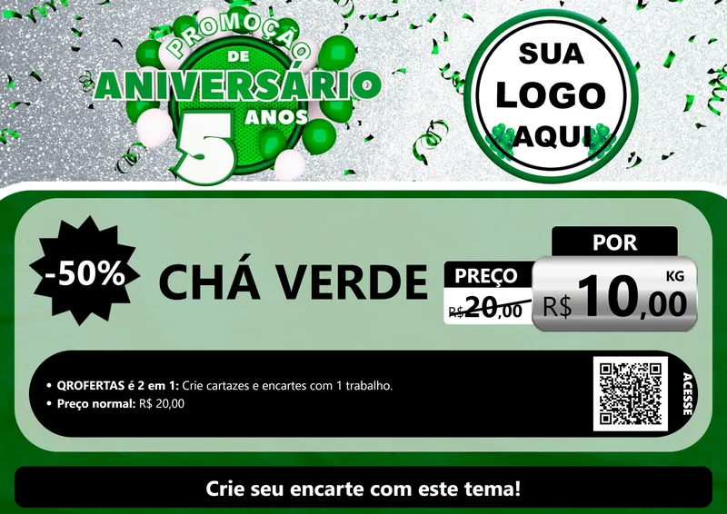 Modelo de Cartaz para Cartaz A4 Horizontal com o tema Promoção de Aniversário - 5 Anos para Produtos Naturais