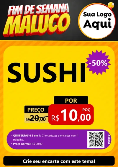 Modelo de Cartaz para Cartaz A4 Vertical com o tema Final de Semana Maluco para Comida japonesa