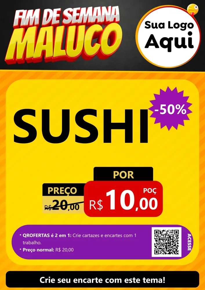 Modelo de Cartaz para Cartaz A4 Vertical com o tema Final de Semana Maluco para Comida japonesa