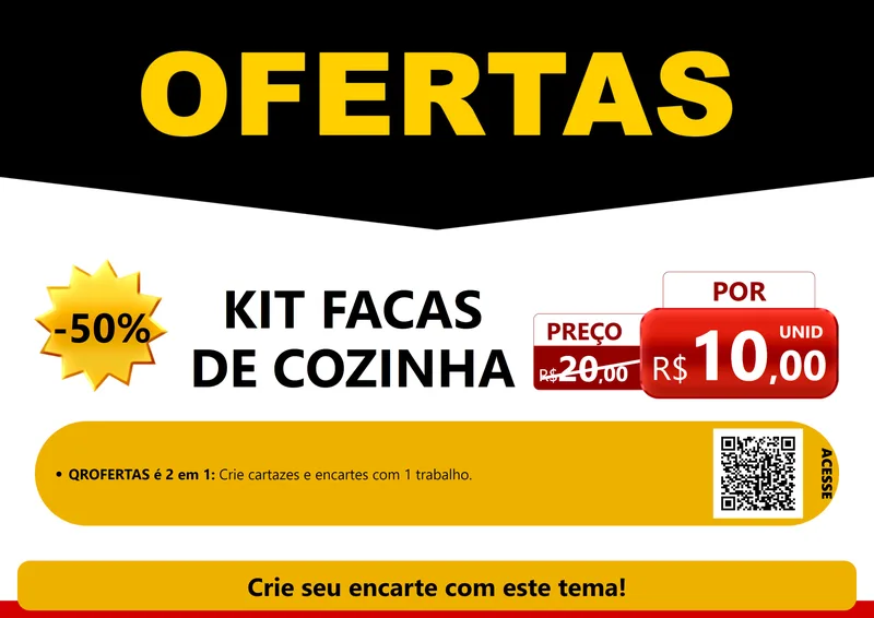 Modelo de Cartaz para Cartaz A4 Horizontal com o tema Ofertas Preto e Vermelho Cartaz para Utilidades Domésticas