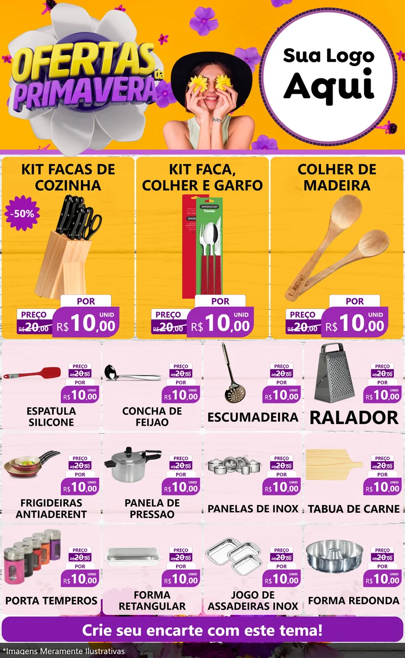 Modelo de Encarte para Encarte Grande com o tema Ofertas Da Primavera para Utilidades Domésticas