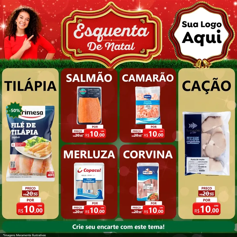 Modelo de Rede Social para Feed Facebook com o tema Esquenta de Natal para Peixaria