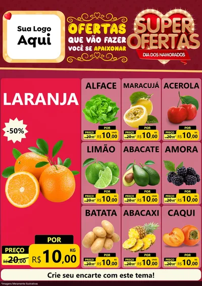 Modelo de Encarte para Encarte A4 Vertical com o tema Dia dos Namorados para Hortifrúti