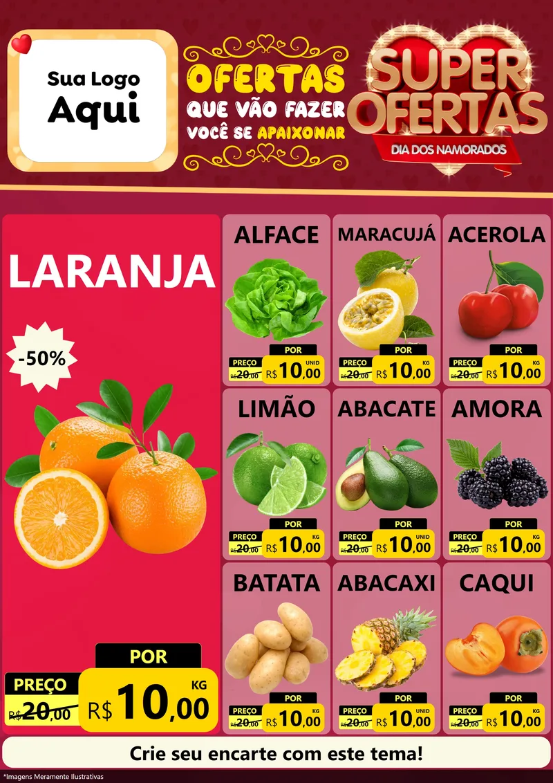 Modelo de Encarte para Encarte A4 Vertical com o tema Dia dos Namorados para Hortifrúti