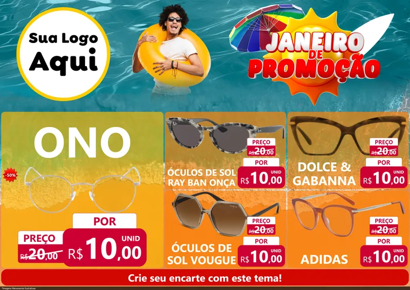 Modelo de Encarte para Encarte A4 Horizontal com o tema Janeiro de Promoção para Óticas