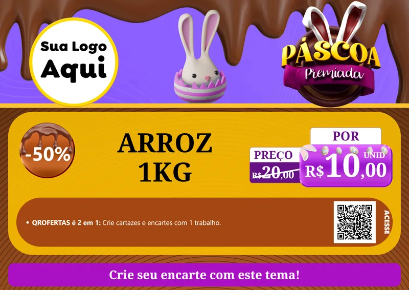 Modelo de Cartaz para Cartaz A4 Horizontal com o tema Páscoa Premiada para Supermercado