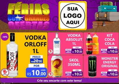 Modelo de Encarte para Encarte A4 Horizontal com o tema Férias com Grandes Ofertas para Distribuidora de bebidas