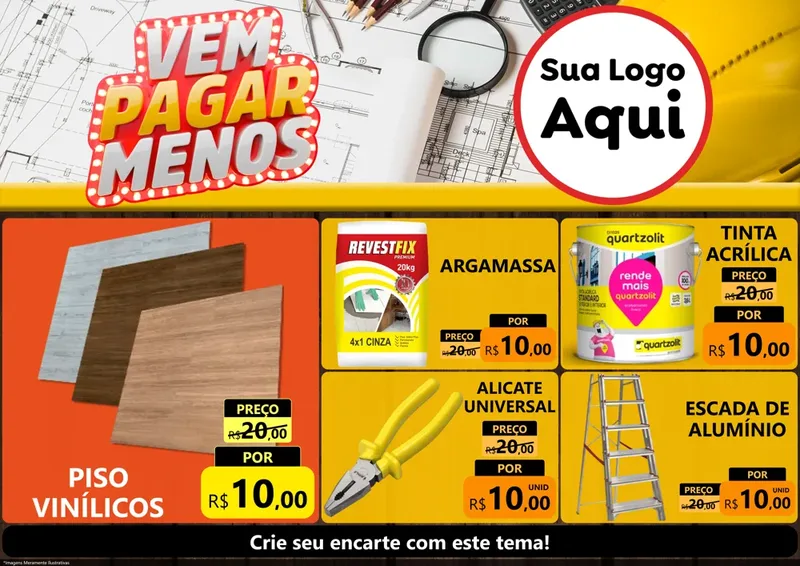Modelo de Encarte para Encarte A4 Horizontal com o tema Vem Pagar Menos - Construção para Material para Construção