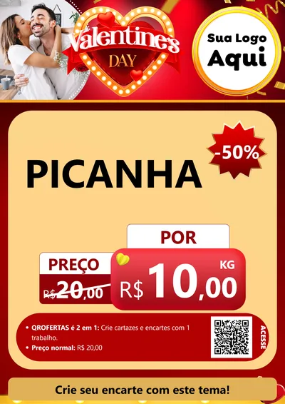 Modelo de Cartaz para Cartaz A4 Vertical com o tema Valentine's Day para Açougue